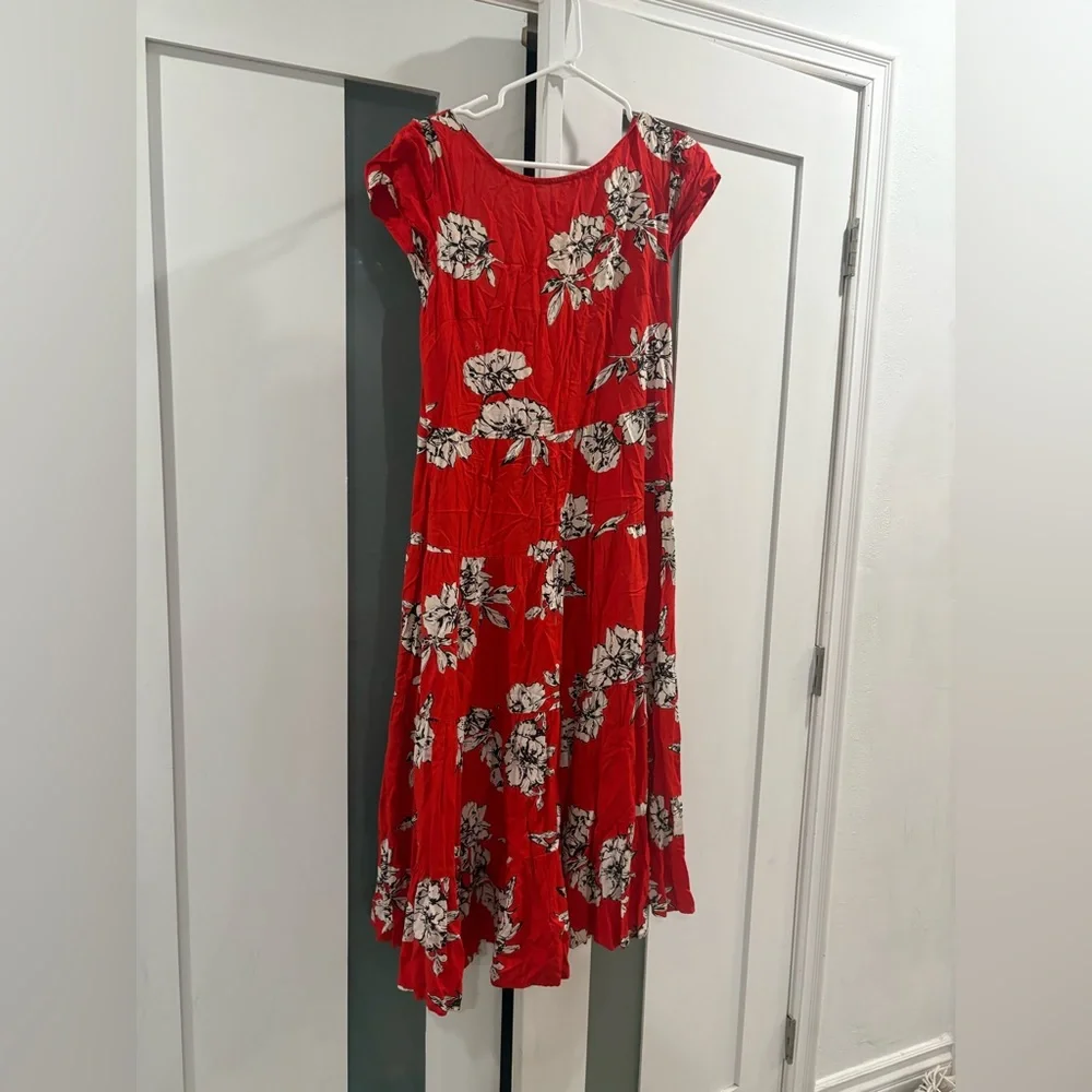 Free People Red Floral Backless Dress - Picture 3 of 4